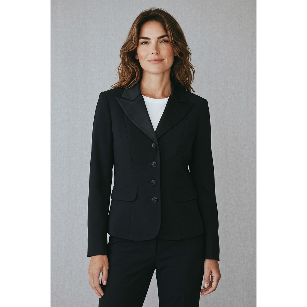 Talbots Blazer Womens 6 Black 4-Button Peak Label Single Breast Long Sleeve